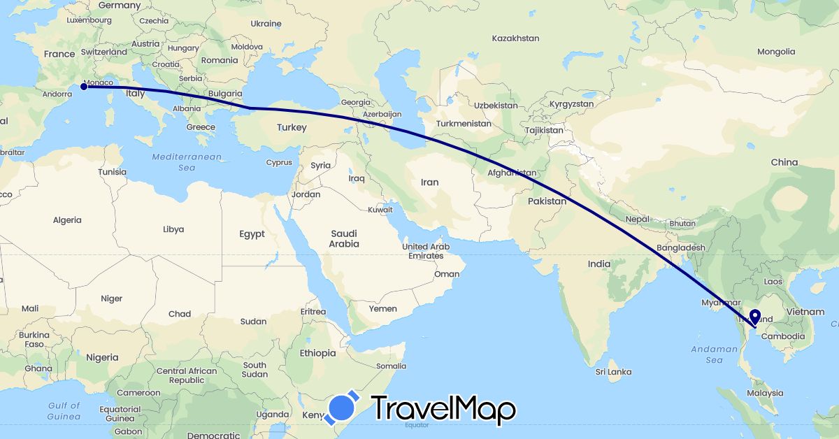 TravelMap itinerary: driving in France, Thailand, Turkey (Asia, Europe)
